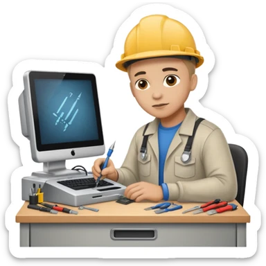 computer technician fixing damage computer sticker
