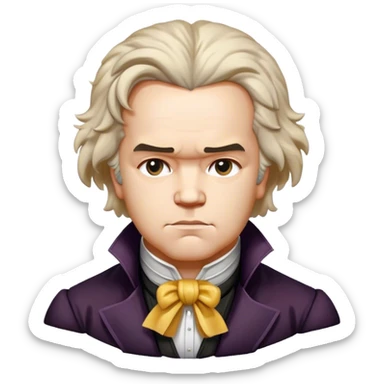 Cinematic Realistic Beethoven Pop Culture Emoji, featuring an evocative portrayal of the legendary composer rendered with delicate textures and emotive lighting. sticker