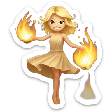 a blonde girl wearing sand coloured dress doing fire dance  sticker