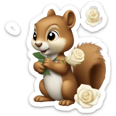 squirrel with a white rose sticker