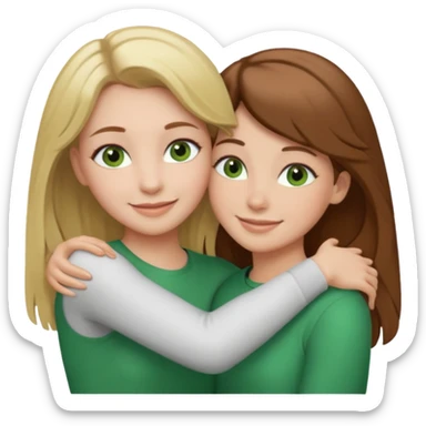 Maman : cheveux marrons, yeux marrons peau blanche fille cheveux blond yeux verts peau blanche qui se font un câlin  sticker