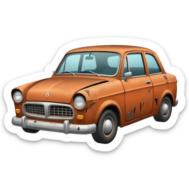 a rusty crappy demolished car sticker