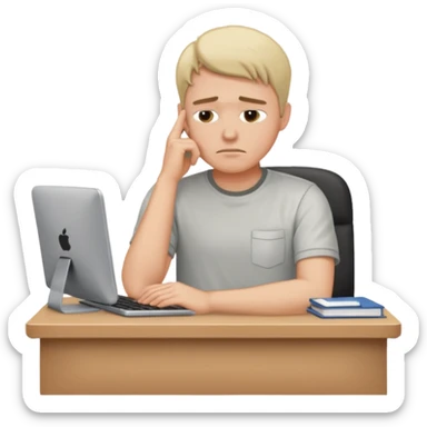A man wearing a shirt with slumped posture, sitting at a desk, iOS emoji style sticker