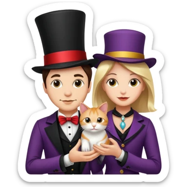 magician couple and their pet cat sticker