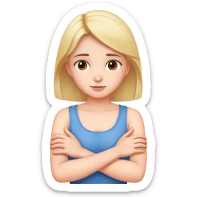 girl with arms crossed over chest with hands around her neck sticker