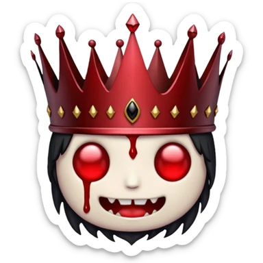 A Discord emoji of a jagged iron crown with a single large ruby dripping blood. Dark Lord aesthetic, bold red and black colors, white background. sticker