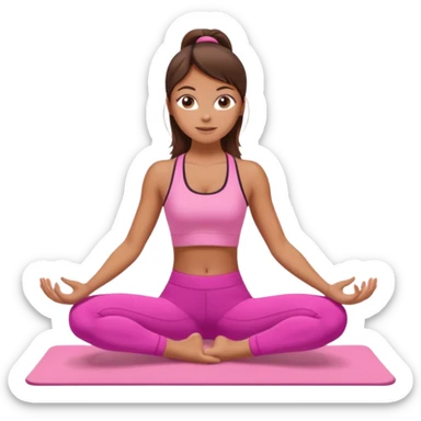 A tanned girl with brunette hair in her 20’s doing Pilates wearing a ALO pink workout set  sticker