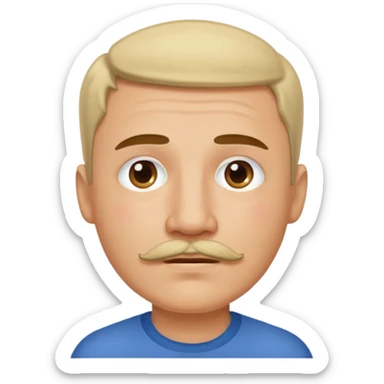 man with mustache and short hair, slightly teary eyes, representing emotional songs, simple and clear, no background, Apple emoji style sticker