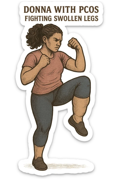 dONNA CON PCOS CHE COMBATTE LE SUE GAMBE GONFIE FORMATO VERTICALE SENZA SFONDO sticker
