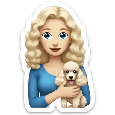  mom with straight blonde hair and blue eyes is holding a cream poodle  sticker