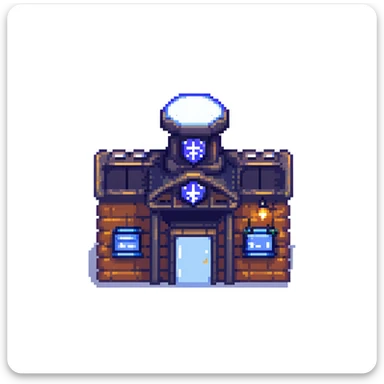 pixel art city police station with flashing lights and police sign sticker