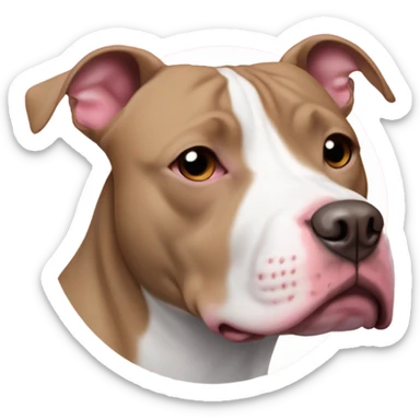 pitbull mix white with brown eye on right with a little on ear like oval and on left a little circle round on the edge of her ear with the words  chata in pink sticker