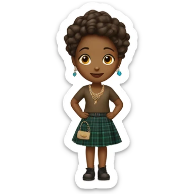 Brown girl with plaid skirt with jewelry accents sticker