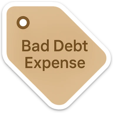 brown price tag icon with the text 'bad debt expense' sticker