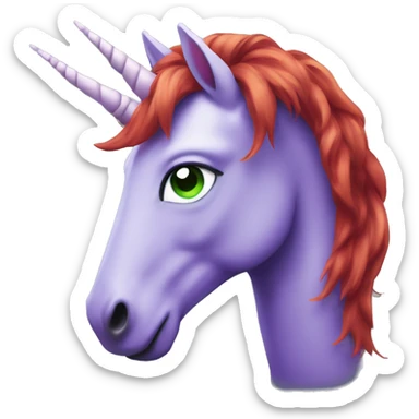 Purple unicorn with green eyes and red hair sticker