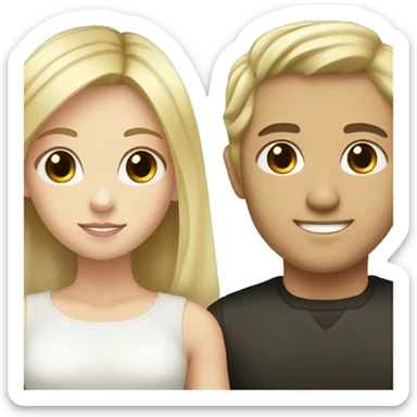Girl, straight blonde hair, white, green eyes; man, black hair, white, brown eyes sticker