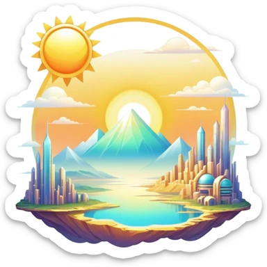 Epic complex detailed iridescent gradients white golden bright light solarpunk sunny aesthetic-scenery sticker