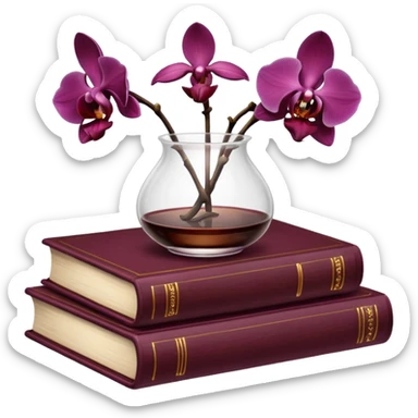 Dark academia 3 brown books with small burgundi orchid sticker