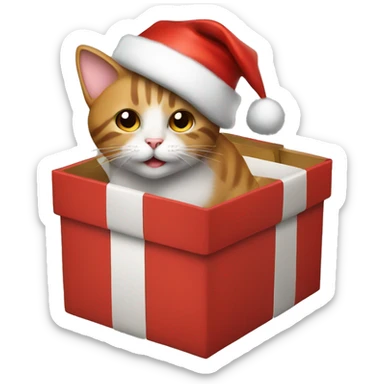 cat in a present box wearing a christmas hat  sticker