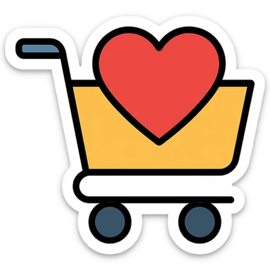 shopping cart filled with a big red heart sticker