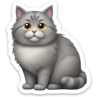 gray fat and fluffy cat sticker