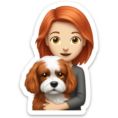 Red headed girl with her shitzu dog  sticker
