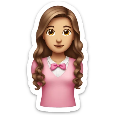 a girl with long brown hair brown eyes and pink bow sticker
