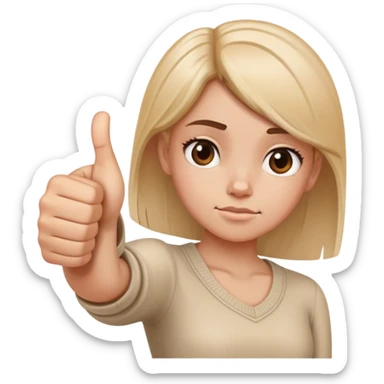 Girl with one hand clearly showing thumbs up gesture and other hand clearly showing thumbs down gesture, distinct opposing hand signals, mixed feelings facial expression sticker