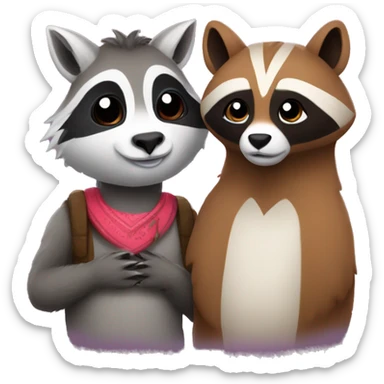 Lama and raccoon in love sticker