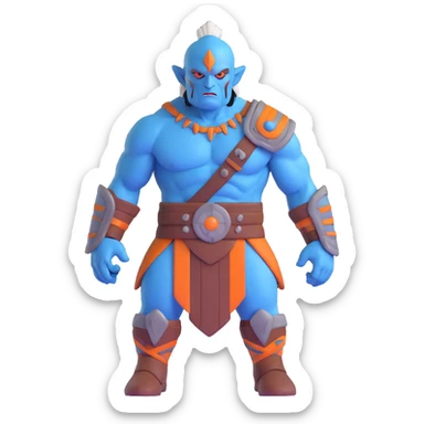 blue-skinned giant warrior with stitched skin sticker
