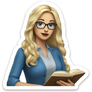 Real Woman teacher blonde long flowing hair glasses blue eyes with book sticker