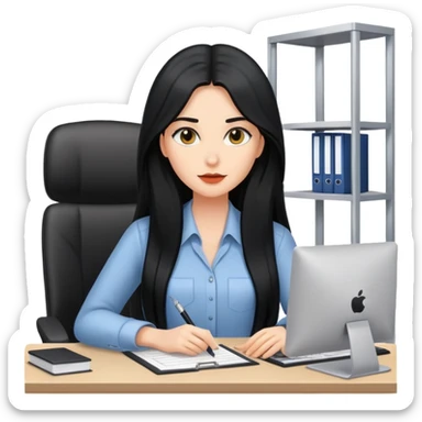 women working in office with black long hair sticker