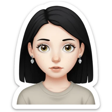 Girl with grey eyes medium black hair pale skin freckles and two nostril piercings  sticker
