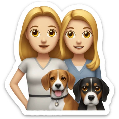 two white women couple, with one beagle dog, three cats sticker