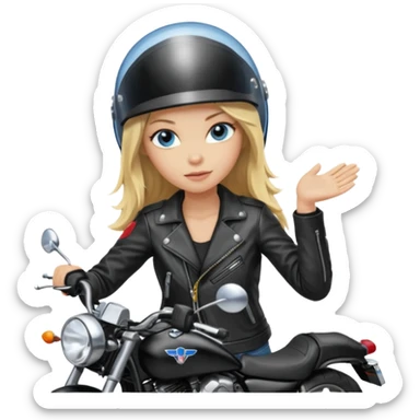 moça cabelo comprido loira de olho azul de capacete em uma moto honda preta  sticker