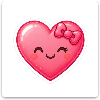 emo heart emoji, cute and shiny, with a bow accent, no background sticker