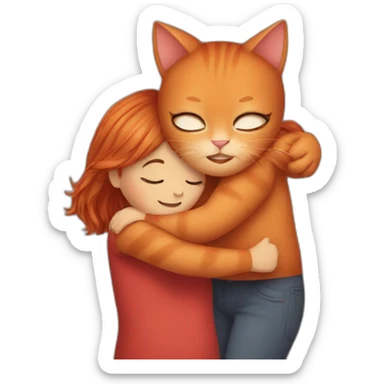 Red cat hugging brow hair girl sticker