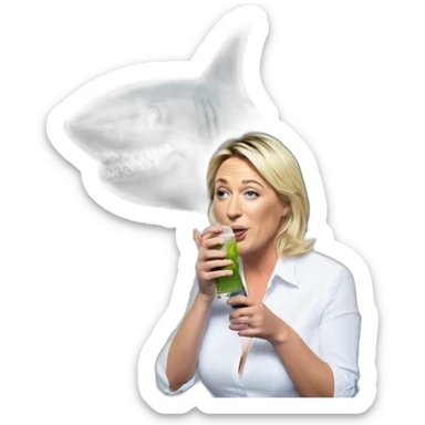 Marine le pen qui mange un requin  sticker