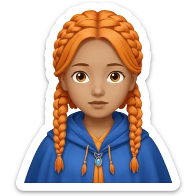 orange braids hair girl, tan skin, wear blue cloak sticker