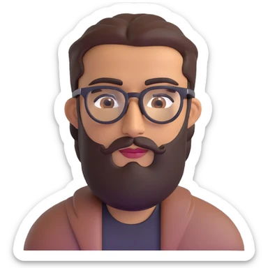 middle eastern man with medium length beard, unibrow, tan skin, brown eyes, wearing stylish glasses sticker