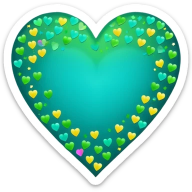 emoji: teal and neon green gradient heart with NYE celebration confetti from behind. sticker
