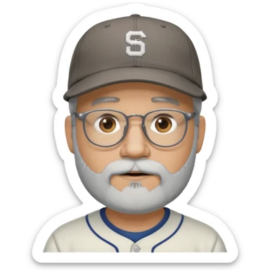 male full gray beard glasses and baseball cap sticker