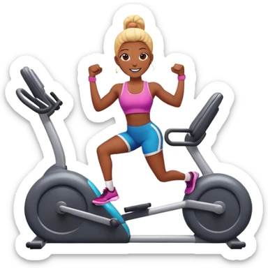 Enthusiastic character exercising with vibrant gym equipment sticker