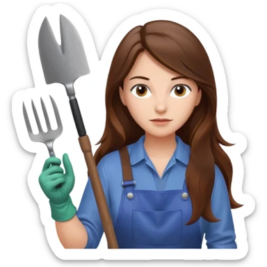 long brown hair white serious woman Gardening sticker