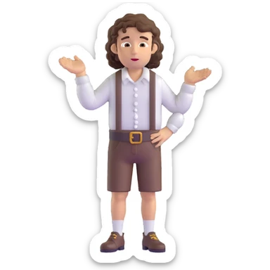 German person with brown curly hair in typical Bavarian clothing (lederhosen) shrugging and looking lost sticker