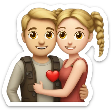 White Man loves woman with pigtails with a heart in between them, symbolizing their love sticker