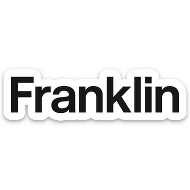 'Franklin' word mark, title case, modern Helvetica-style, startup branding, black sticker