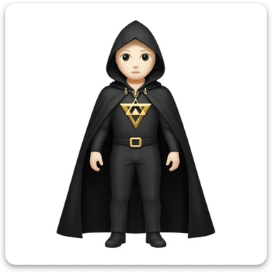 illuminati shadow figure standing in black cloak with gold triangle necklace, white background sticker
