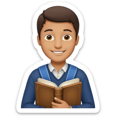 man holding a history book, smiling sticker