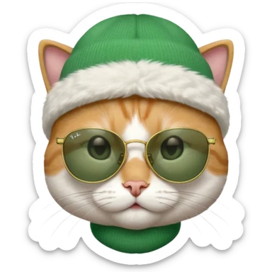 cat wearing a green beanie and ray ban sunglasses sticker
